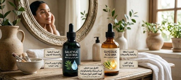 اعرفي الفرق بين حمض الساليسليك والجليكوليك : أيهما أفضل لنوع بشرتك؟