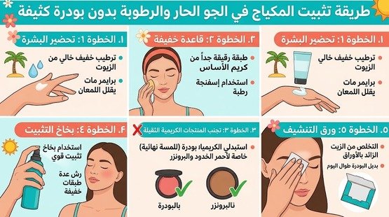 طريقة تثبيت المكياج في الجو الحار والرطوبة بدون بودرة كثيفة